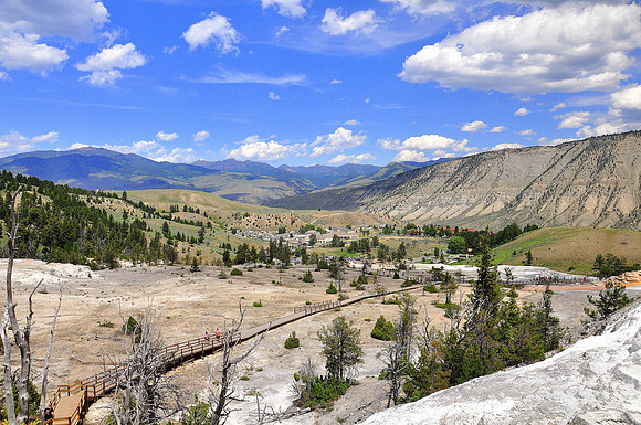 View from the top of Mammoth Hot Springs..